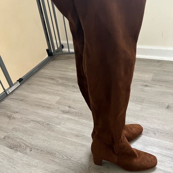 Suede Brown Over the Knee Boot - Picture 2 of 6